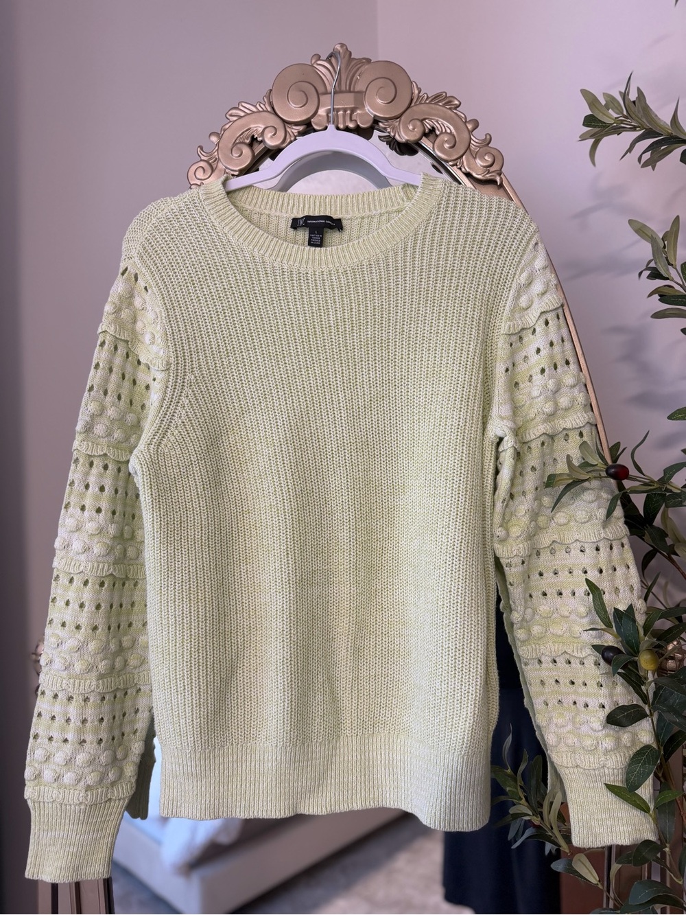 INC International Concepts Green Knit Sweater with Textured Sleeves